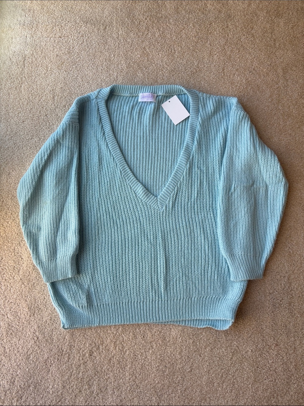 Soft Aqua V-Neck Knit Sweater by